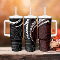 Polynesian Oxblood Line Art Tribal Tattoo Tumbler With Handle LT9 - Polynesian Pride