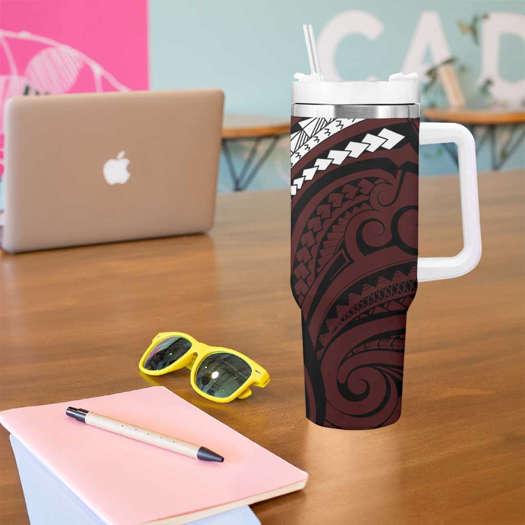 Polynesian Oxblood Line Art Tribal Tattoo Tumbler With Handle LT9 - Polynesian Pride