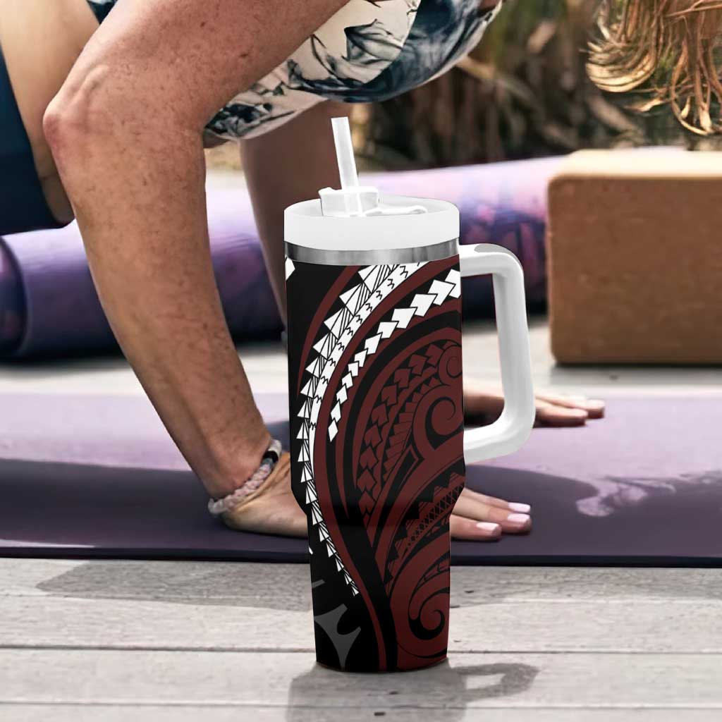 Polynesian Oxblood Line Art Tribal Tattoo Tumbler With Handle LT9 - Polynesian Pride