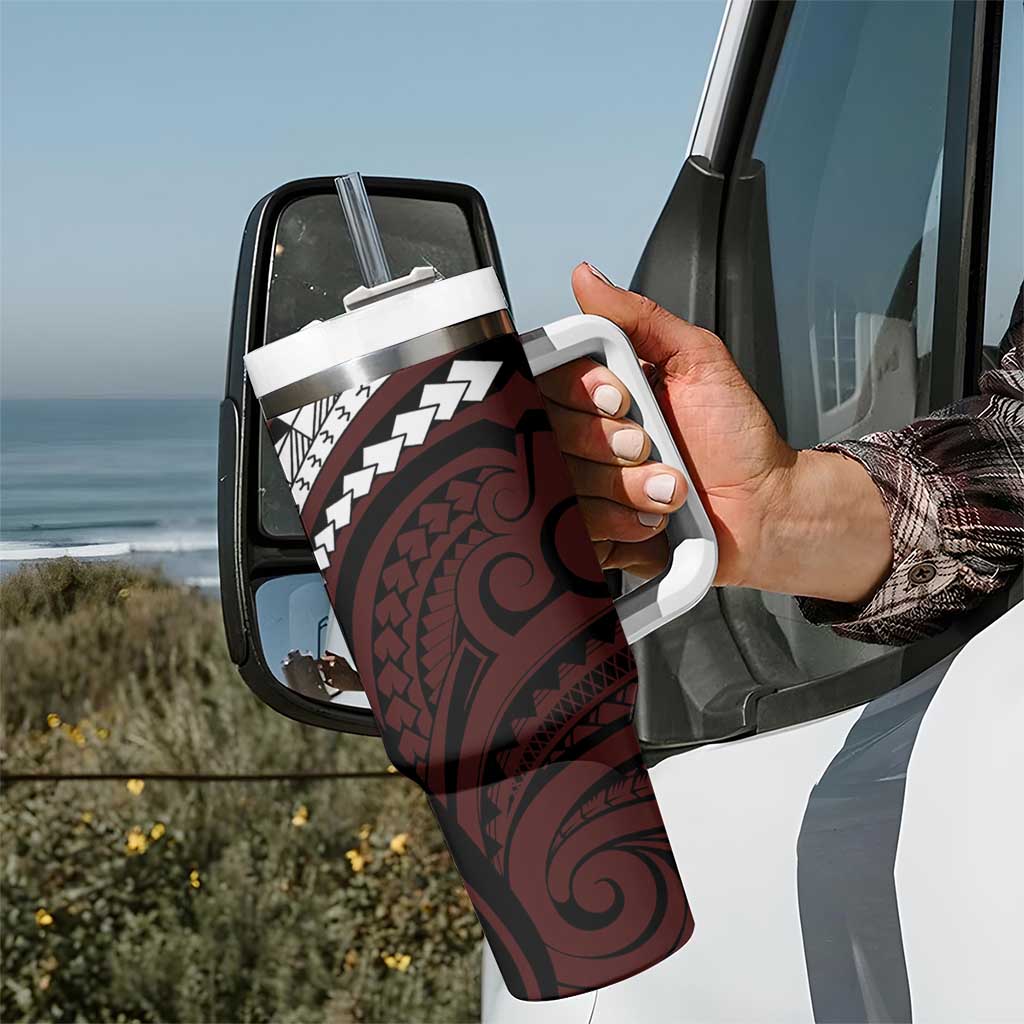 Polynesian Oxblood Line Art Tribal Tattoo Tumbler With Handle LT9 - Polynesian Pride