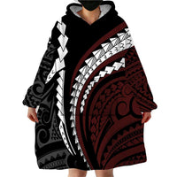 Polynesian Oxblood Line Art Tribal Tattoo Wearable Blanket Hoodie LT9 - Polynesian Pride