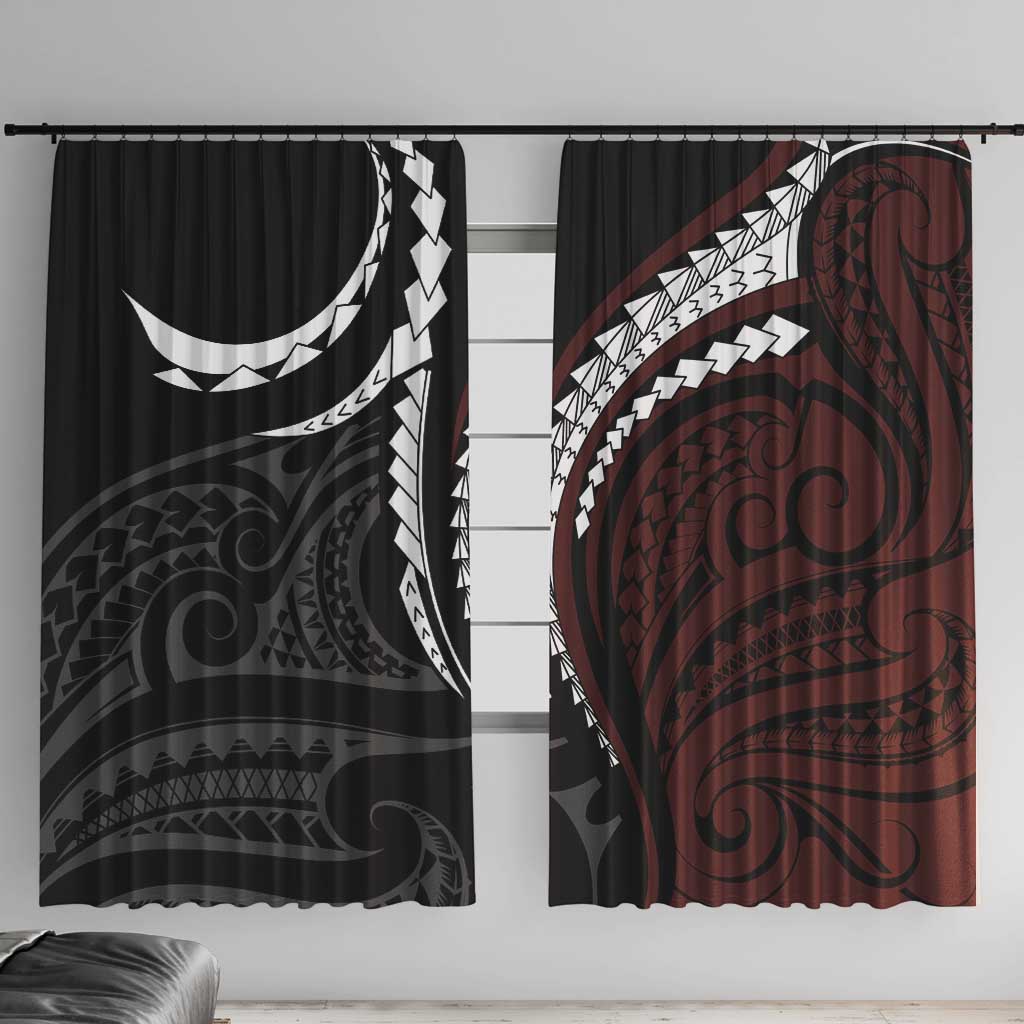 Polynesian Oxblood Line Art Tribal Tattoo Window Curtain LT9 With Hooks Beige - Polynesian Pride