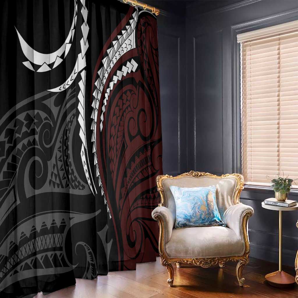 Polynesian Oxblood Line Art Tribal Tattoo Window Curtain LT9 - Polynesian Pride