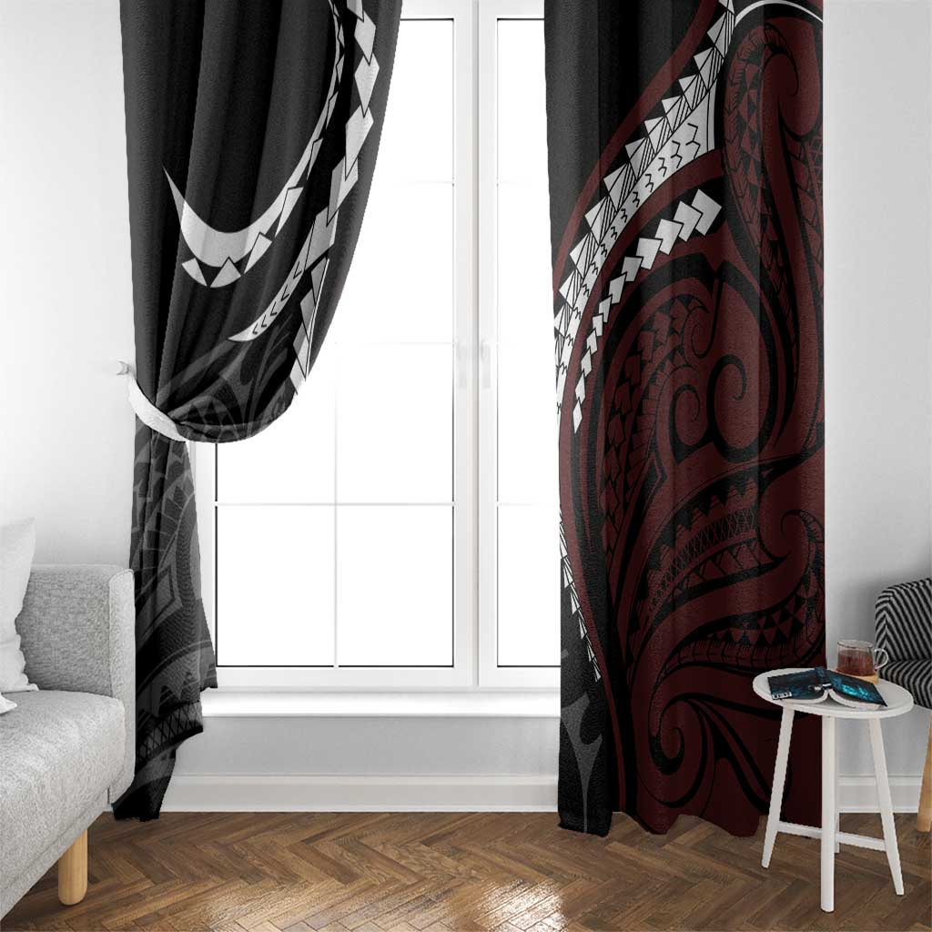 Polynesian Oxblood Line Art Tribal Tattoo Window Curtain LT9 - Polynesian Pride