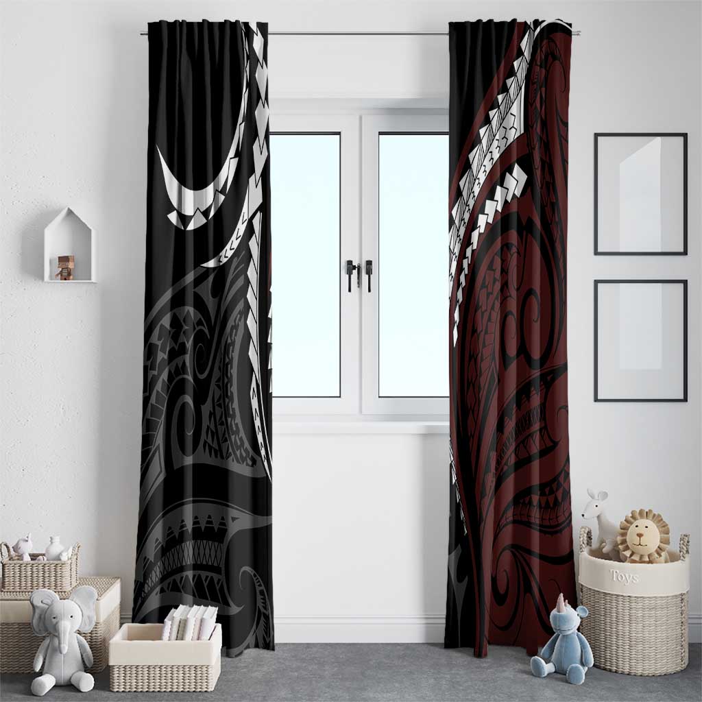 Polynesian Oxblood Line Art Tribal Tattoo Window Curtain LT9 - Polynesian Pride