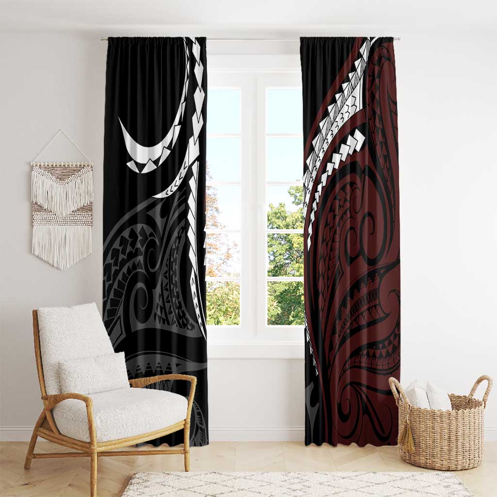 Polynesian Oxblood Line Art Tribal Tattoo Window Curtain LT9 - Polynesian Pride