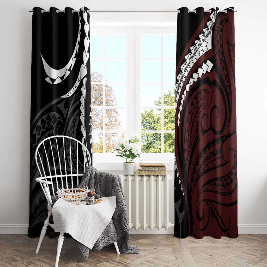 Polynesian Oxblood Line Art Tribal Tattoo Window Curtain LT9 - Polynesian Pride