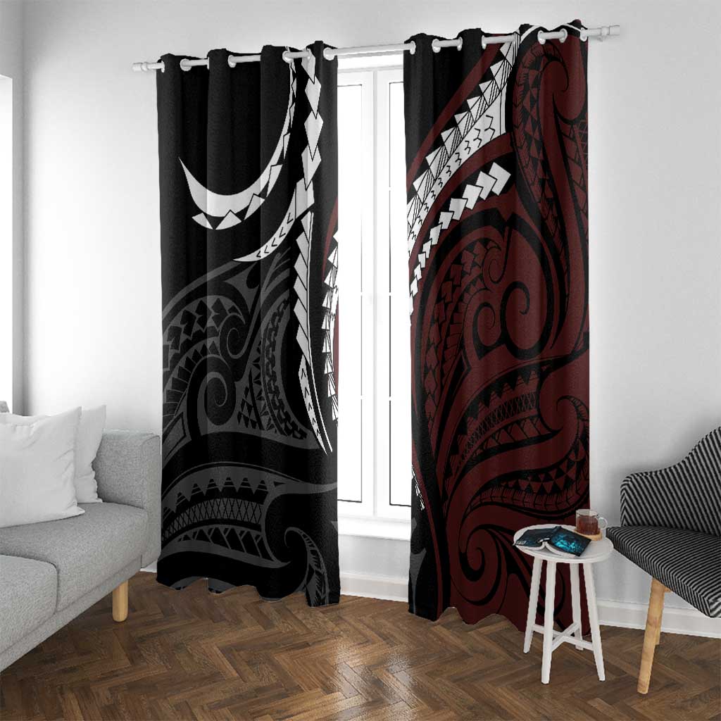 Polynesian Oxblood Line Art Tribal Tattoo Window Curtain LT9 With Grommets Beige - Polynesian Pride