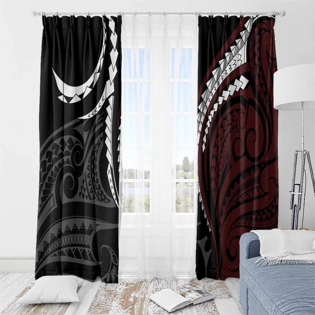 Polynesian Oxblood Line Art Tribal Tattoo Window Curtain LT9 - Polynesian Pride
