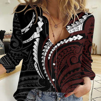 Polynesian Oxblood Line Art Tribal Tattoo Women Casual Shirt