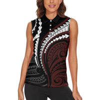 Polynesian Oxblood Line Art Tribal Tattoo Women Sleeveless Polo Shirt
