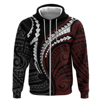 Polynesian Oxblood Line Art Tribal Tattoo Zip Hoodie