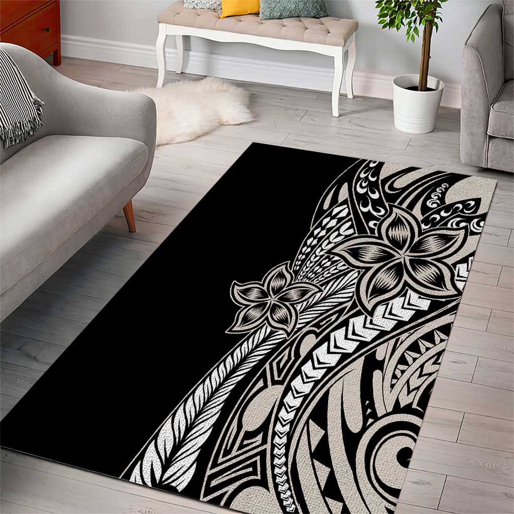 Polynesian Plumeria Floral Tattoo Pattern Area Rug Beige Style