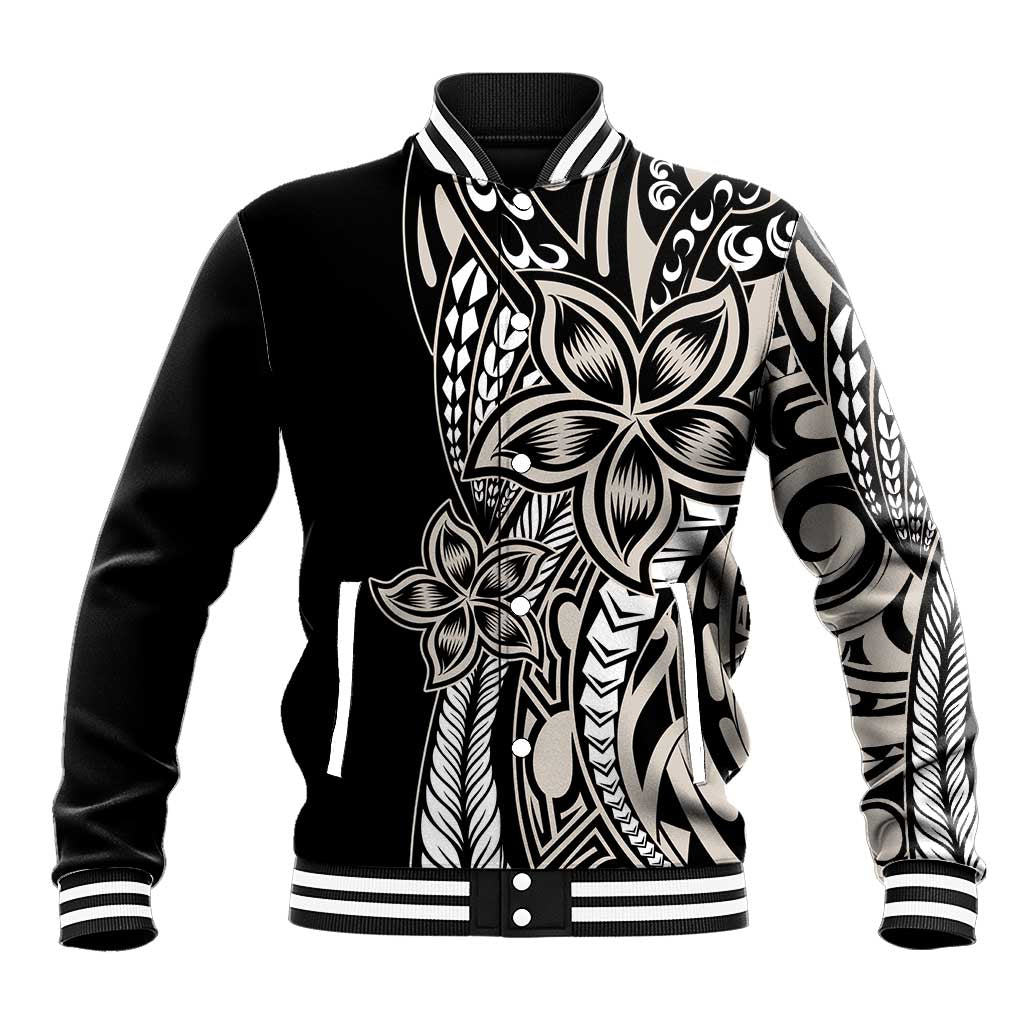 Polynesian Plumeria Floral Tattoo Pattern Baseball Jacket Beige Style LT9 Unisex Beige - Polynesian Pride