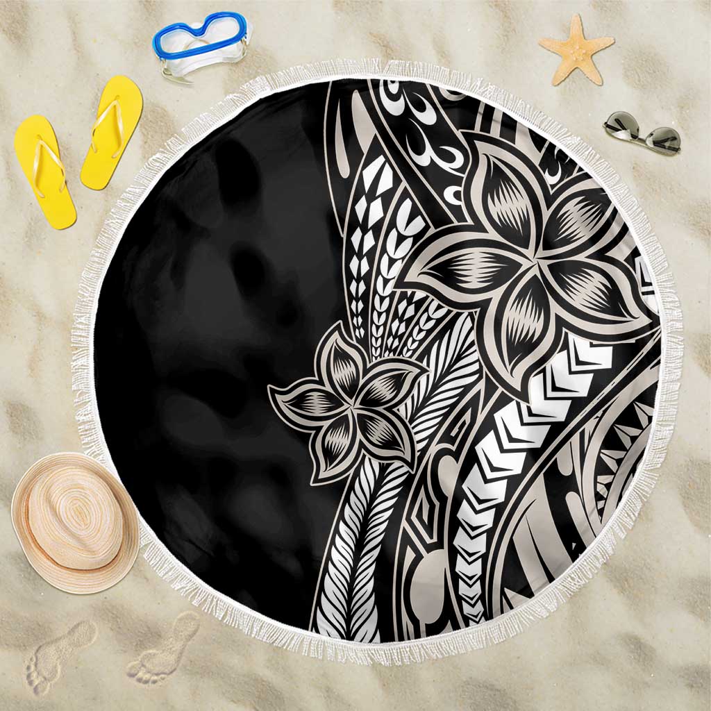 Polynesian Plumeria Floral Tattoo Pattern Beach Blanket Beige Style LT9 One Size 150cm Beige - Polynesian Pride