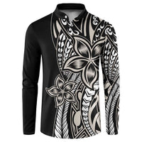 Polynesian Plumeria Floral Tattoo Pattern Button Sweatshirt Beige Style