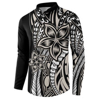 Polynesian Plumeria Floral Tattoo Pattern Button Sweatshirt Beige Style
