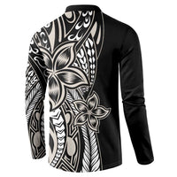 Polynesian Plumeria Floral Tattoo Pattern Button Sweatshirt Beige Style