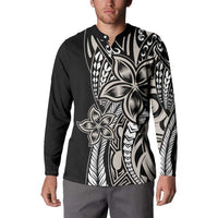 Polynesian Plumeria Floral Tattoo Pattern Button Sweatshirt Beige Style