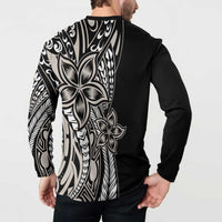 Polynesian Plumeria Floral Tattoo Pattern Button Sweatshirt Beige Style