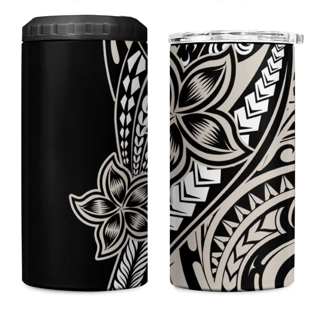 Polynesian Plumeria Floral Tattoo Pattern 4 in 1 Can Cooler Tumbler Beige Style LT9 One Size: 16 oz Beige - Polynesian Pride