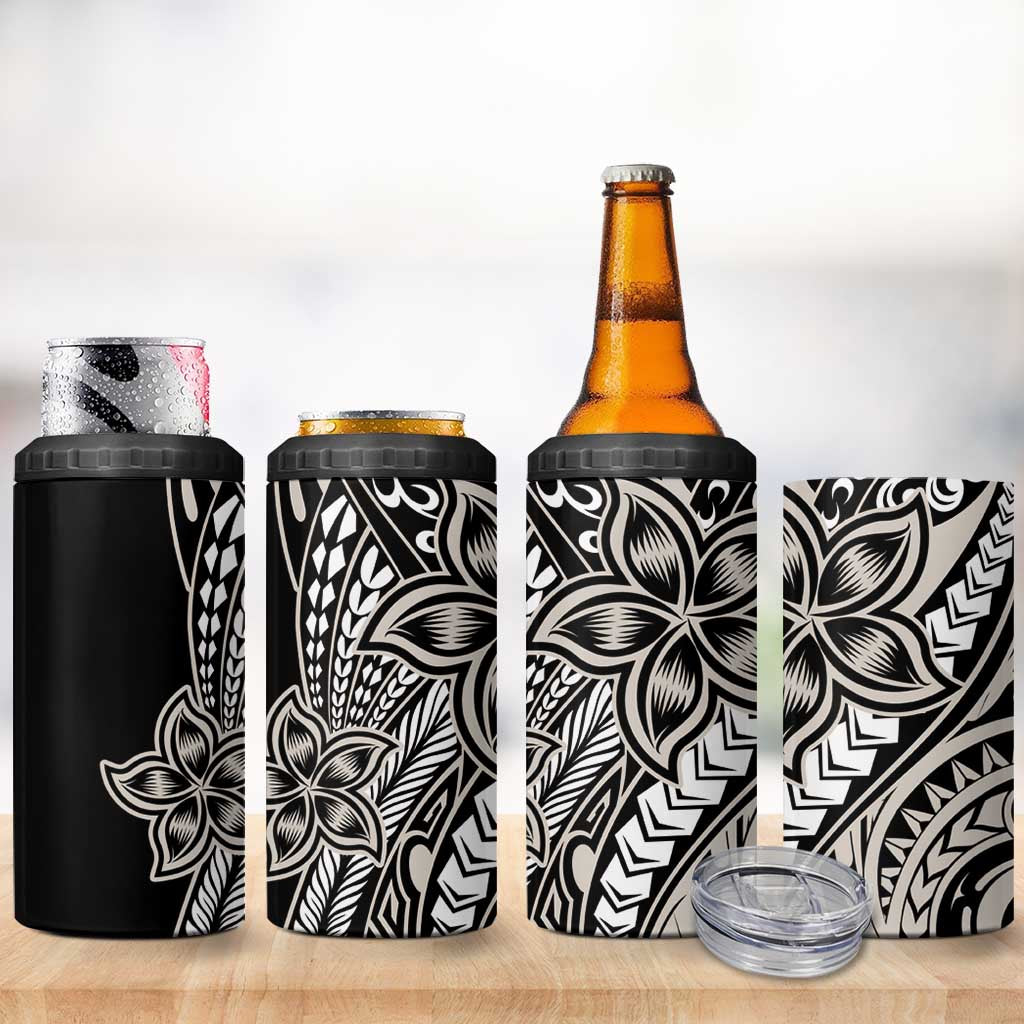 Polynesian Plumeria Floral Tattoo Pattern 4 in 1 Can Cooler Tumbler Beige Style LT9 - Polynesian Pride