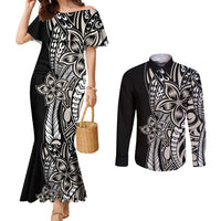 Polynesian Plumeria Floral Tattoo Pattern Couples Matching Mermaid Dress and Long Sleeve Button Shirt Beige Style LT9 Beige - Polynesian Pride