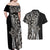 Polynesian Plumeria Floral Tattoo Pattern Couples Matching Off Shoulder Maxi Dress and Hawaiian Shirt Beige Style