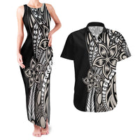 Polynesian Plumeria Floral Tattoo Pattern Couples Matching Tank Maxi Dress and Hawaiian Shirt Beige Style LT9 Beige - Polynesian Pride