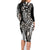 Polynesian Plumeria Floral Tattoo Pattern Family Matching Long Sleeve Bodycon Dress and Hawaiian Shirt Beige Style