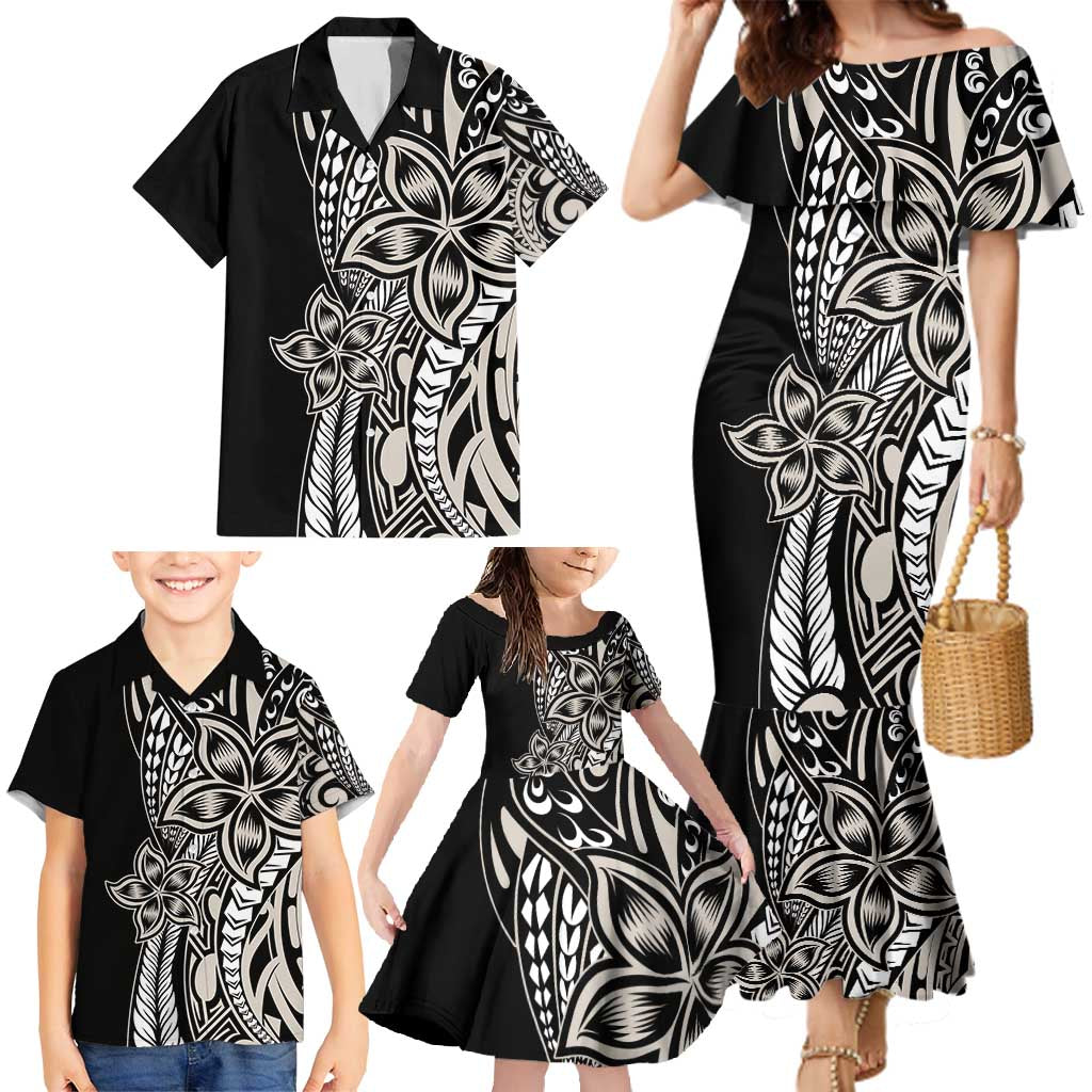Polynesian Plumeria Floral Tattoo Pattern Family Matching Mermaid Dress and Hawaiian Shirt Beige Style LT9 - Polynesian Pride