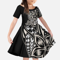 Polynesian Plumeria Floral Tattoo Pattern Family Matching Summer Maxi Dress and Hawaiian Shirt Beige Style LT9 Daughter's Dress Beige - Polynesian Pride