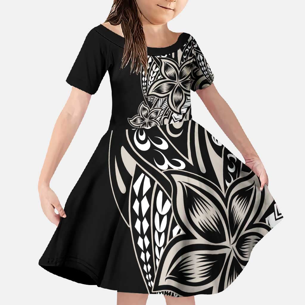 Polynesian Plumeria Floral Tattoo Pattern Family Matching Tank Maxi Dress and Hawaiian Shirt Beige Style