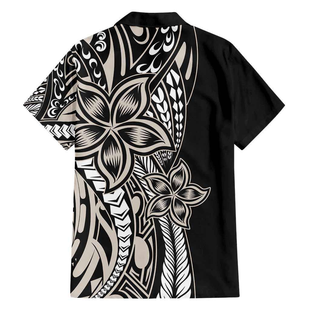 Polynesian Plumeria Floral Tattoo Pattern Family Matching Tank Maxi Dress and Hawaiian Shirt Beige Style