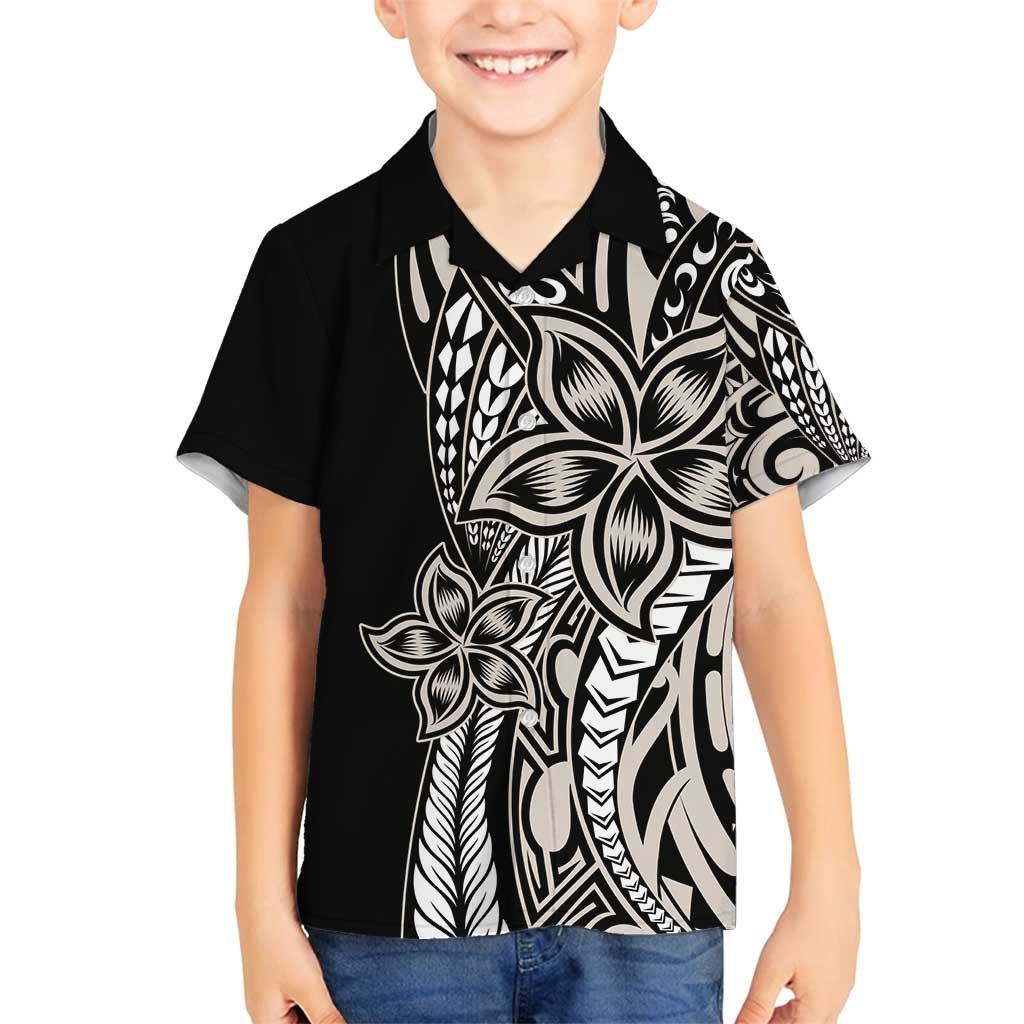 Polynesian Plumeria Floral Tattoo Pattern Family Matching Tank Maxi Dress and Hawaiian Shirt Beige Style