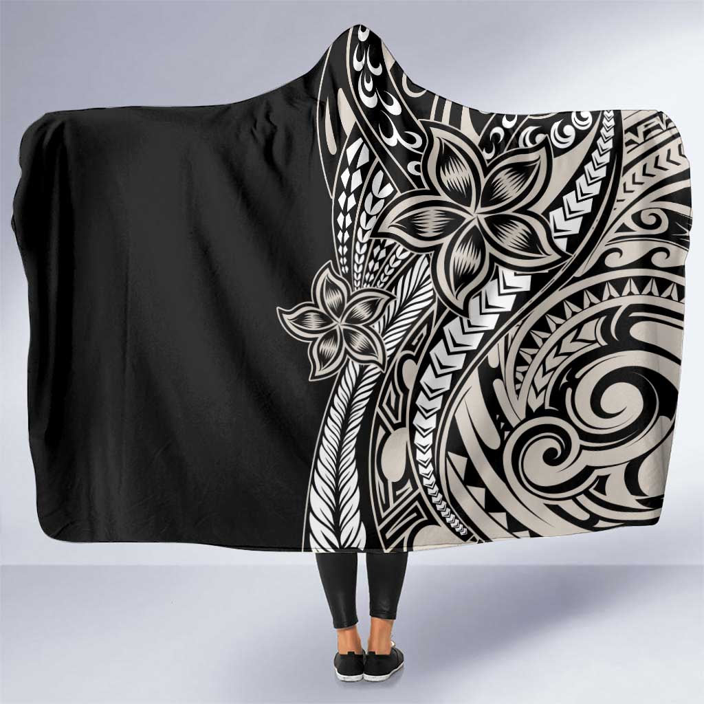 Polynesian Plumeria Floral Tattoo Pattern Hooded Blanket Beige Style LT9 One Size Beige - Polynesian Pride