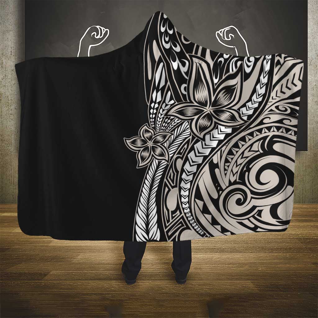 Polynesian Plumeria Floral Tattoo Pattern Hooded Blanket Beige Style LT9 - Polynesian Pride