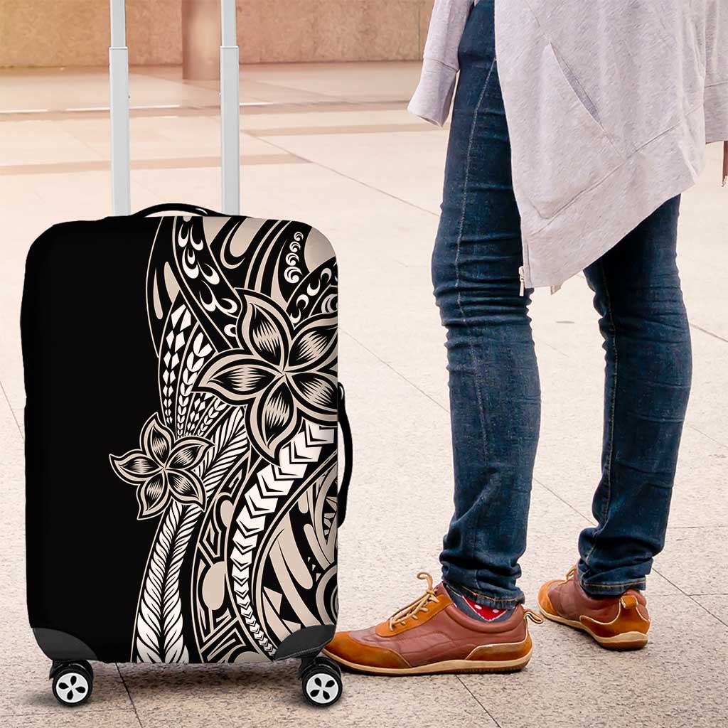 Polynesian Plumeria Floral Tattoo Pattern Luggage Cover Beige Style