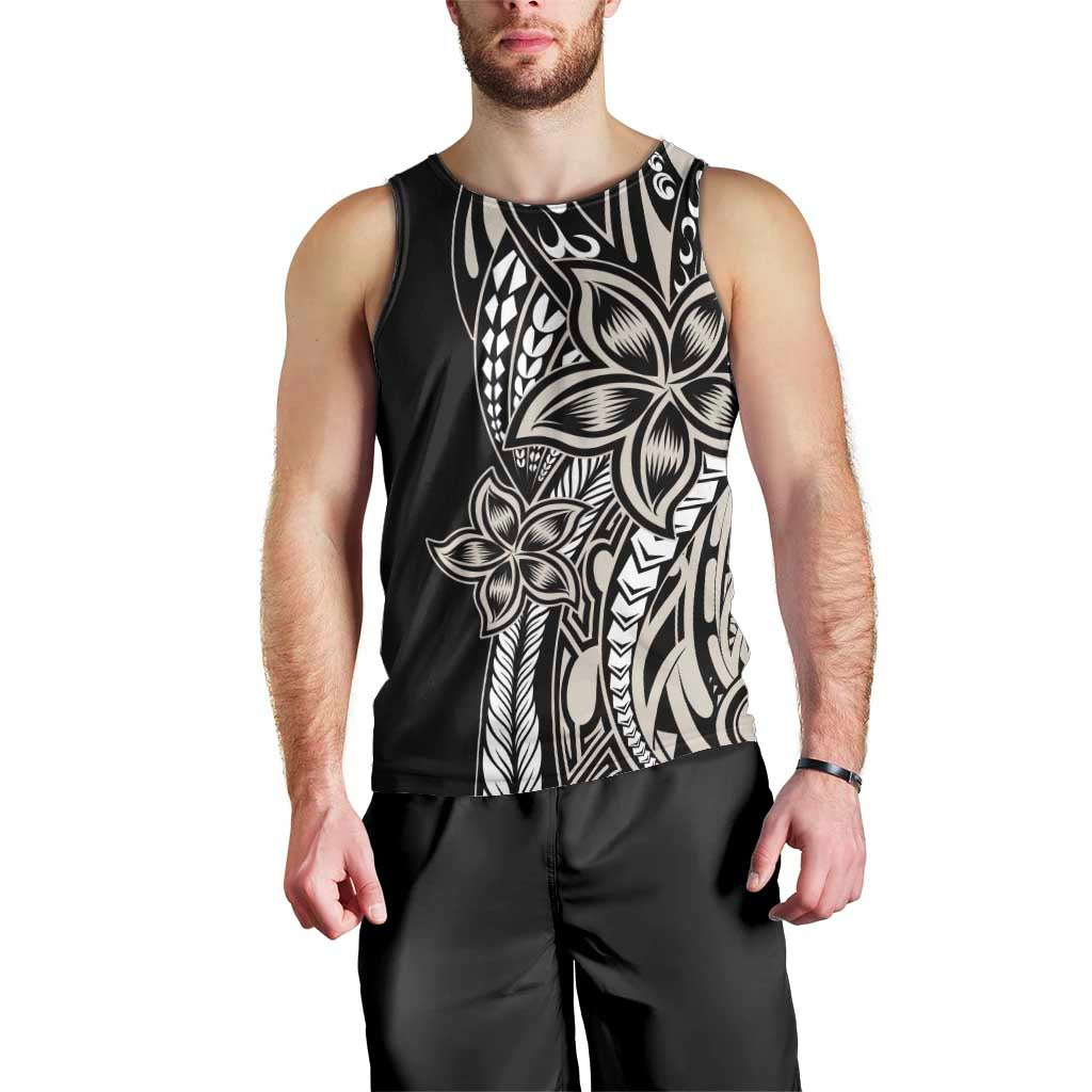 Polynesian Plumeria Floral Tattoo Pattern Men Tank Top Beige Style LT9 - Polynesian Pride