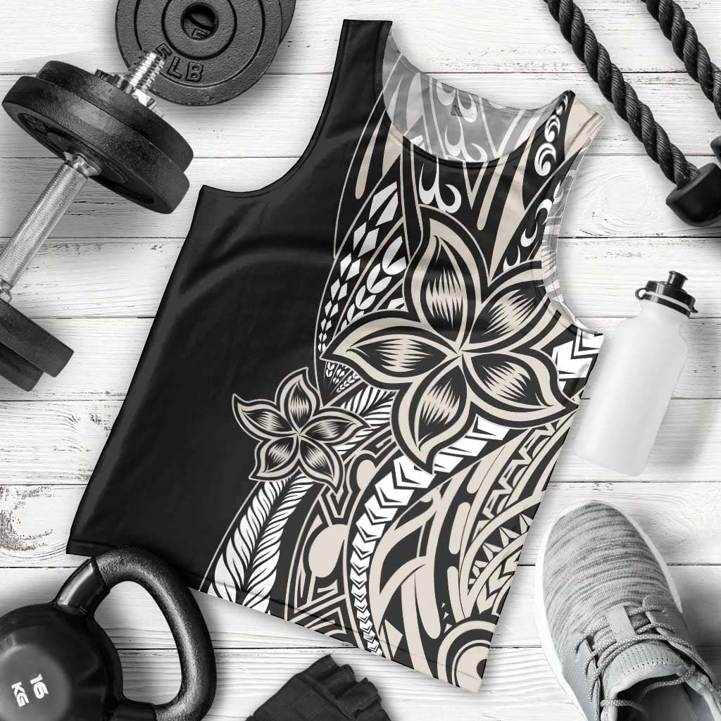 Polynesian Plumeria Floral Tattoo Pattern Men Tank Top Beige Style LT9 - Polynesian Pride