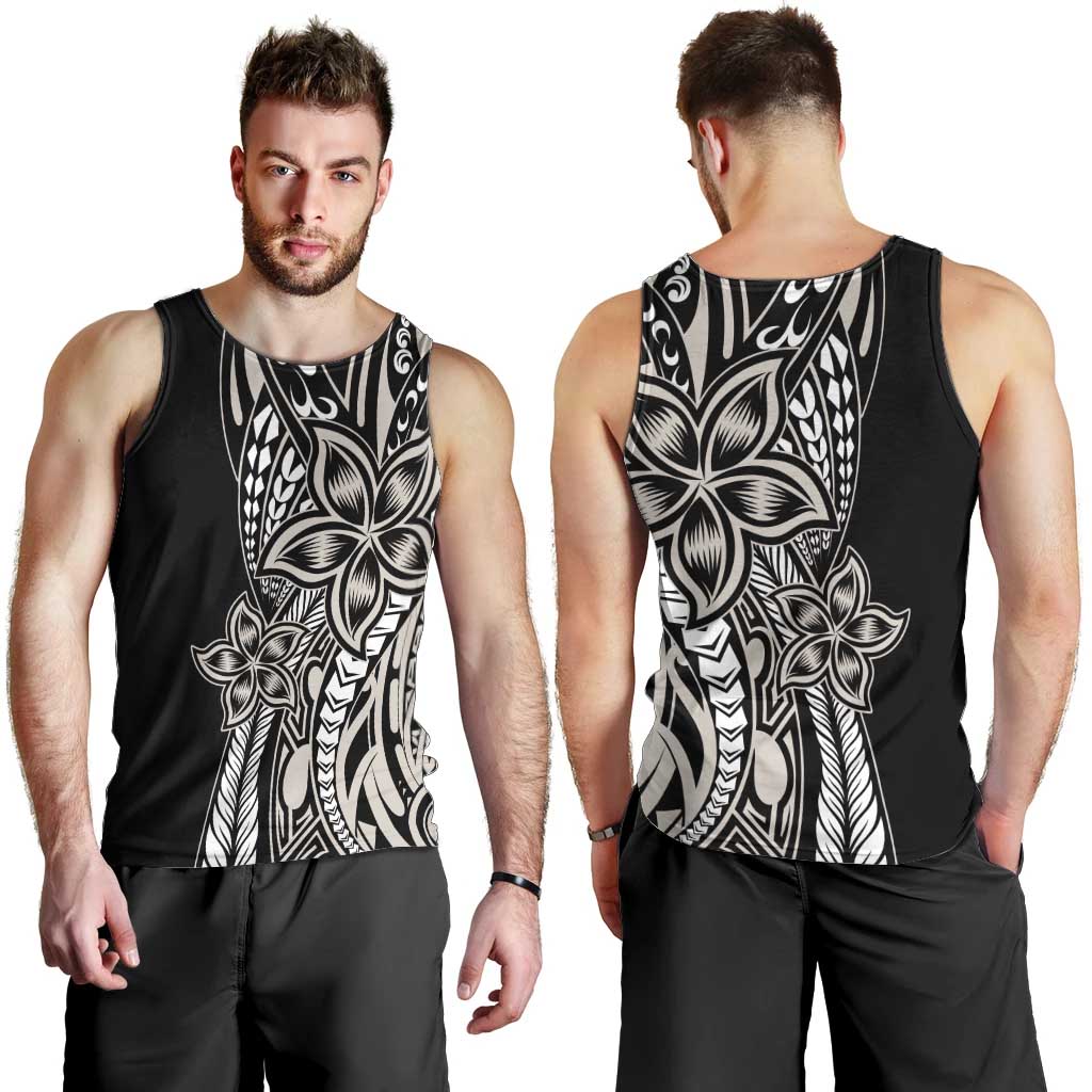 Polynesian Plumeria Floral Tattoo Pattern Men Tank Top Beige Style LT9 - Polynesian Pride