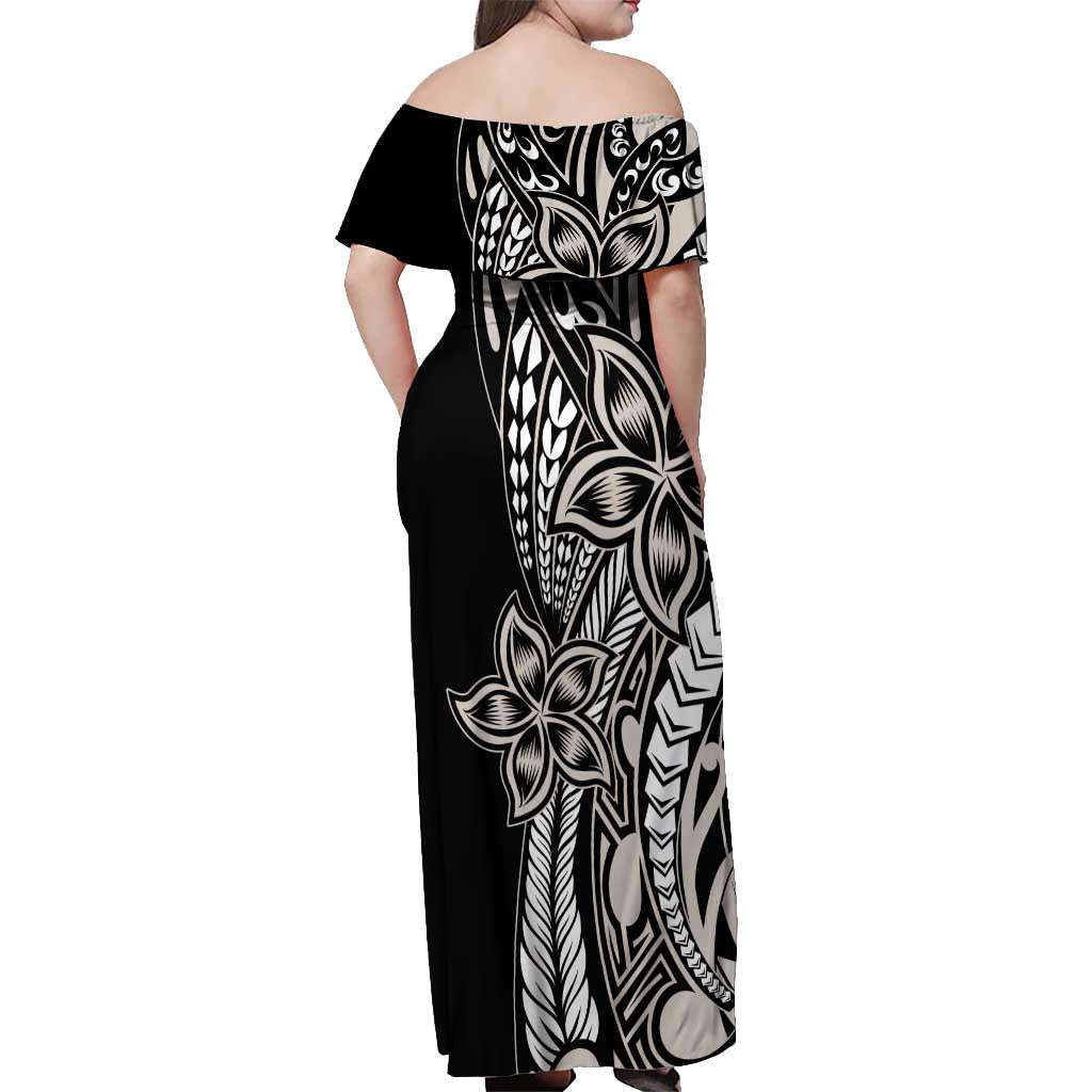 Polynesian Plumeria Floral Tattoo Pattern Off Shoulder Maxi Dress Beige Style LT9 - Polynesian Pride