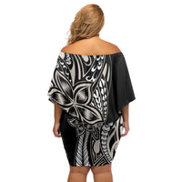 Polynesian Plumeria Floral Tattoo Pattern Off Shoulder Short Dress Beige Style LT9 - Polynesian Pride