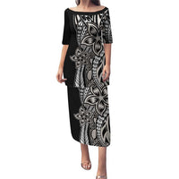 Polynesian Plumeria Floral Tattoo Pattern Puletasi Beige Style LT9 Long Dress Beige - Polynesian Pride