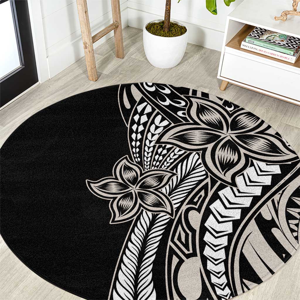 Polynesian Plumeria Floral Tattoo Pattern Round Carpet Beige Style