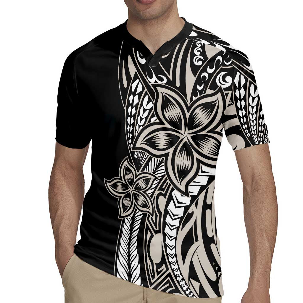 Polynesian Plumeria Floral Tattoo Pattern Rugby Jersey Beige Style