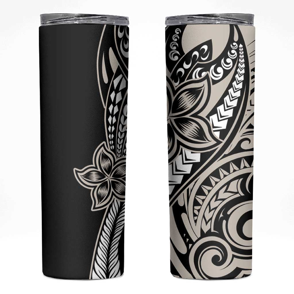 Polynesian Plumeria Floral Tattoo Pattern Skinny Tumbler Beige Style