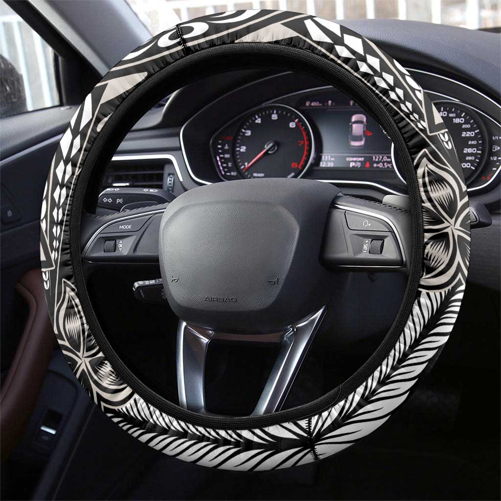 Polynesian Plumeria Floral Tattoo Pattern Steering Wheel Cover Beige Style LT9 - Polynesian Pride