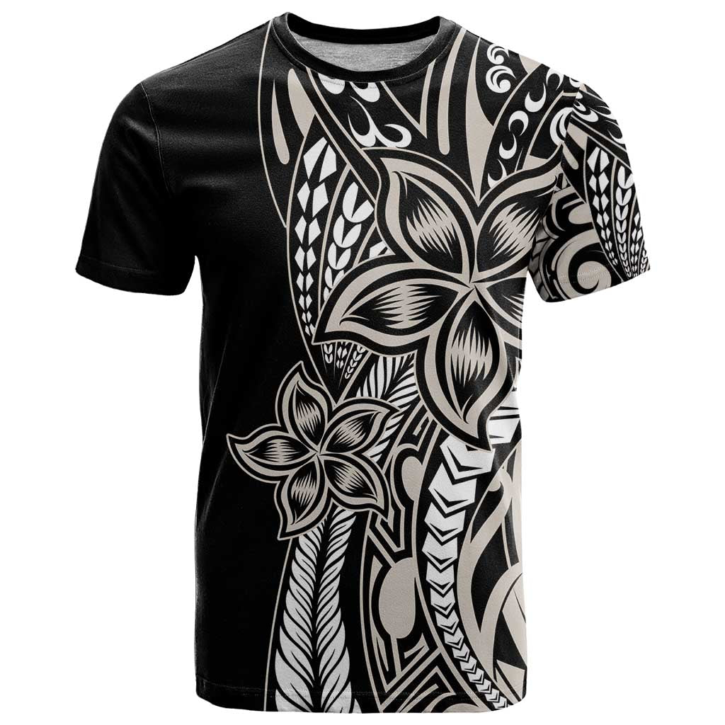 Polynesian Plumeria Floral Tattoo Pattern T Shirt Beige Style