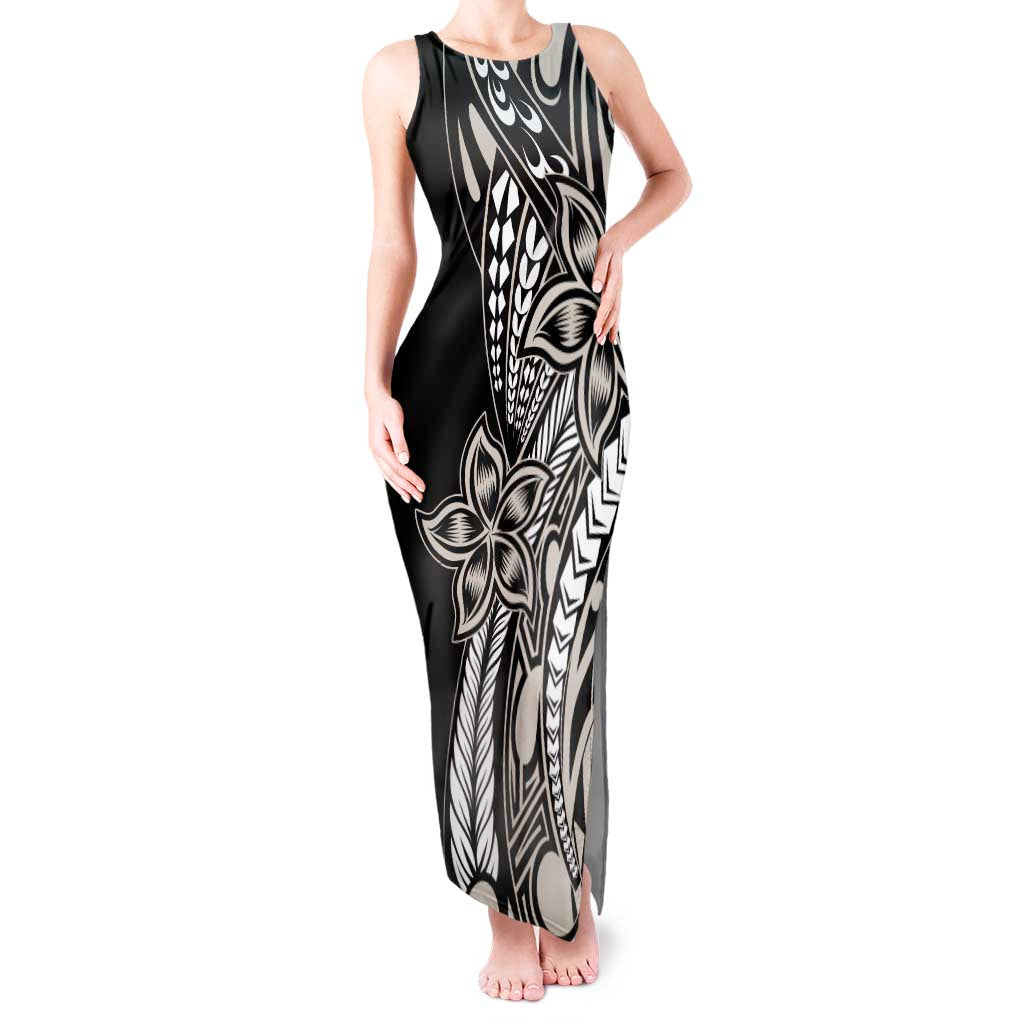 Polynesian Plumeria Floral Tattoo Pattern Tank Maxi Dress Beige Style LT9 Women Beige - Polynesian Pride